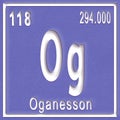 Oganesson chemical element, Sign with atomic number and atomic weight