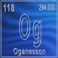 Oganesson chemical element, Sign with atomic number and atomic weight