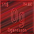 Oganesson chemical element, Sign with atomic number and atomic weight