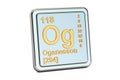 Oganesson Og, chemical element sign. 3D rendering