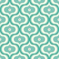 Ogee pattern design with small flower detail. Pretty geometric vector floral seamless repeat in retro green colours.