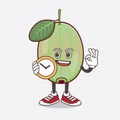 Ogeechee Lime cartoon mascot character holding a clock