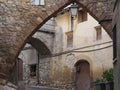 Ogival arch of medieval origin in a typical street of aren, huesca, aragon, spain, europe Royalty Free Stock Photo