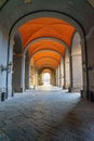 ogival arches in galleries in the square of the Plebiscito, Italy. Royalty Free Stock Photo