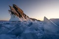 Ogoy island in Baikal frozen lake in winter season in a morning sunrise, Siberia, Russia Royalty Free Stock Photo