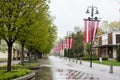 Ogre city is decorated with national flags. Ogre. Latvia. May 2, 2020.