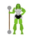 Ogre Female warrior with weapon. Green goblin woman Strong. berserk lady Troll