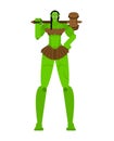 Ogre Female warrior with weapon. Green goblin woman Strong. berserk lady Troll