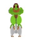 Ogre Female warrior with weapon. Green goblin woman Strong. berserk lady Troll