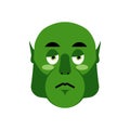 Ogre sad Emoji. Goblin sorrowful emotion isolated. Green monster