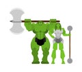 Ogre warrior Female and man. Green goblin Family Strong. berserk Troll with weapon Royalty Free Stock Photo