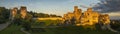 Ogrodzieniec Castle in Poland In the rays of the rising sun The castle is part of the system of strongholds known as the Eagles`