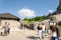 Ogrodzieniec, Polska -31.07.2020 -people going to the ruins of the castle in Ogrodzieniec