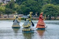 Ogum, Nana and Iansa Orixas Statues of Candomble traditional African saints in Dique do Tororo - Salvador, Bahia, Brazil