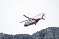 Ogwen Glen , Wales - April 29 2018 : British HM Coastguard helicopter Sikorsky S-92 operated by Bristow Helicopters