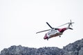 Ogwen Glen , Wales - April 29 2018 : British HM Coastguard helicopter Sikorsky S-92 operated by Bristow Helicopters