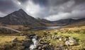 Ogwen Valley and Tryfan mountain landscape, Snowdonia National Park, Eryri, Wales Royalty Free Stock Photo