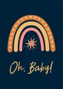 Oh baby Boho rainbow Kids modern rainbow. Boho wall art element Doodle rainbow on dark kids print vector