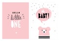 Oh Baby, Hello Little One. Hand Drawn Baby Shower Vector Illlustration Set Royalty Free Stock Photo