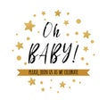 Oh baby text with gold polka dot golden star for girl boy baby shower card invitation template