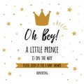 Oh boy cute baby shower with gold stars, golden crown. Boy birthday invitation baby shower template