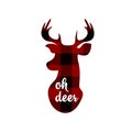 Oh deer. Christmas printables. Red checkered background. Vector Royalty Free Stock Photo