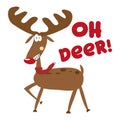 Oh deer!- funny Christmas text, with cute red nosed reindeer. Royalty Free Stock Photo
