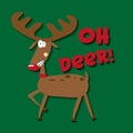 Oh deer!- funny Christmas text, with cute red nosed reindeer. Royalty Free Stock Photo