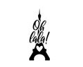 Eiffel tower with oh-la-la, cute vector illustration isolated on white background