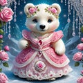 Oh my goodness, have you seen that adorable polar bear in the lace, rose pink dress and white beads?