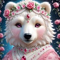 Oh my goodness, have you seen that adorable polar bear in the lace, rose pink dress and white beads? Royalty Free Stock Photo