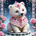 Oh my goodness, have you seen that adorable polar bear in the lace, rose pink dress and white beads? Royalty Free Stock Photo