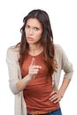 Oh no you dont. Portrait of an angry young woman wagging her finger in studio. Royalty Free Stock Photo