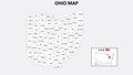 Ohio Map. State and district map of Ohio. Administrative map of Ohio with district and capital in white color Royalty Free Stock Photo