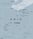 Ohio, OH, gray political map, The Buckeye State, The Heart of It All