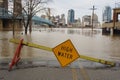 Ohio River flood 2018 with Cincinnati skyline Royalty Free Stock Photo