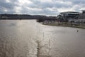 Ohio River above flood stage in downtown Cincinnati