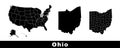 Ohio state map, USA. Set of Ohio maps with outline border, counties and US states map. Black and white color Royalty Free Stock Photo