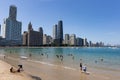 Ohio Street Beach along Lake Michigan with the Chicago Skyline during Summer