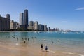 Ohio Street Beach along Lake Michigan with the Chicago Skyline during Summer