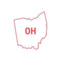 Ohio US state map red outline border. Vector illustration. Two-letter state abbreviation