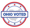 Ohio voted background stamp design with patriotic color and stars. Voting in Ohio concept backdrop