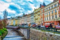 Beautiful colorful historical buildings Karlovy Vary Czech Republic Royalty Free Stock Photo