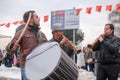 OHRID, MACEDONIA - JANUARY 19, 2019: Musician playing drum instrument during the celebration of Epiphany day in Ohrid, Macedonia