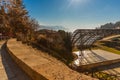 OHRID, NORTH MACEDONIA: The antique ancient greek amphitheater. Theatre of Ohrid with view on old town and Lake Ohrid. Royalty Free Stock Photo