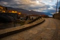 OHRID, NORTH MACEDONIA: The antique ancient greek amphitheater. Theatre of Ohrid with view on old town and Lake Ohrid. Royalty Free Stock Photo