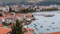 Ohrid, North Macedonia - August, 2021 : Panoramic view of old town of Ohrid with the harbor in background Royalty Free Stock Photo