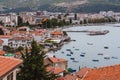 Ohrid, North Macedonia - August, 2021 : Panoramic view of old town of Ohrid with the harbor in background Royalty Free Stock Photo