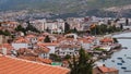 Ohrid, North Macedonia - August, 2021 : Panoramic view of old town of Ohrid with the harbor in background Royalty Free Stock Photo