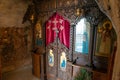 OHRID, NORTH MACEDONIA: Interior Orthodox monastery, the cave church of St. Stephen